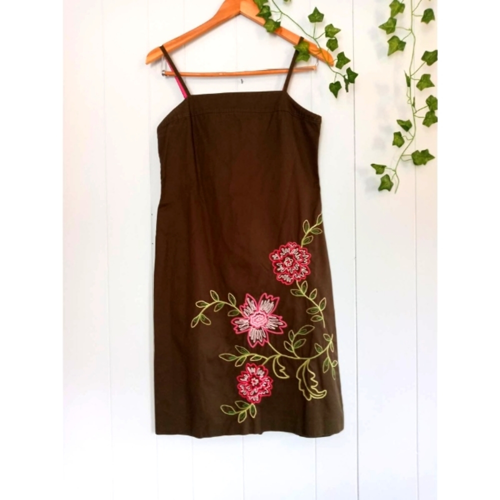 J. Crew Floral Embroidered Sun Dress Green Cotton